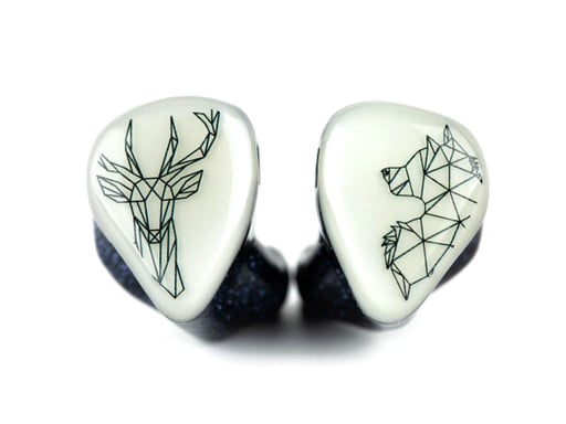 Empire Ears Valkyrie MKII  custom IEMs with custom artwork on Opaque Ivory White faceplates