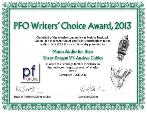 2013 PFO Writers' Choice Award - Silver Dragon V3 Premium Audeze
