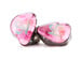 Empire Ears ESR MKII custom IEMs with Transluscent Cherry Pink faceplates and custom artwork