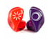 Empire Ears ESR MKII custom IEMs in Lava Red and Velvet Purple with custom artwork