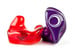 Empire Ears ESR MKII custom IEMs in Lava Red and Velvet Purple with custom artwork